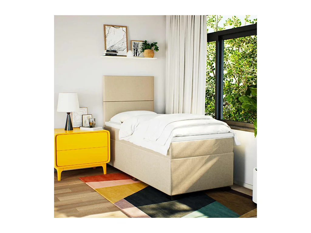 Boxspring met matras stof crèmekleurig 90x190 cm