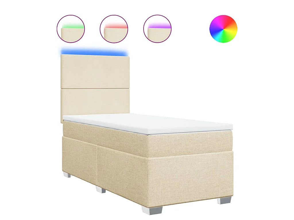 Cama box spring con colchón tela color crema 90x190 cm