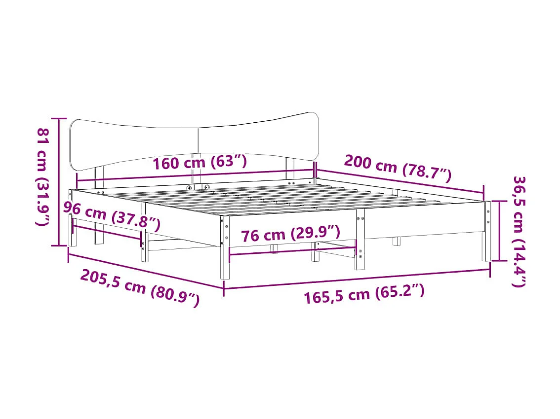 Bedframe zonder matras massief grenenhout wit 160x200 cm
