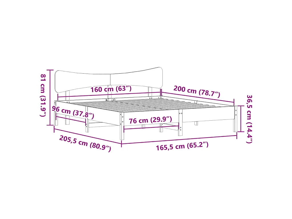 Bedframe zonder matras massief grenenhout wit 160x200 cm