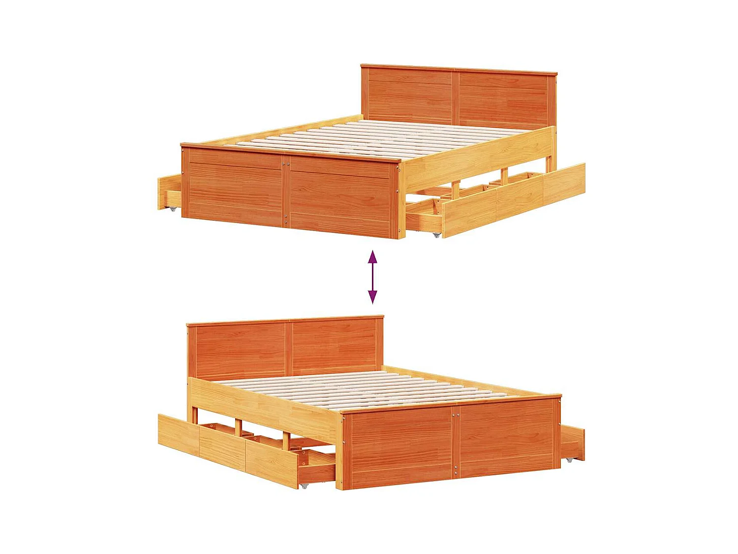 Cadre de lit sans matelas avec tête de lit brun cire 140x190 cm