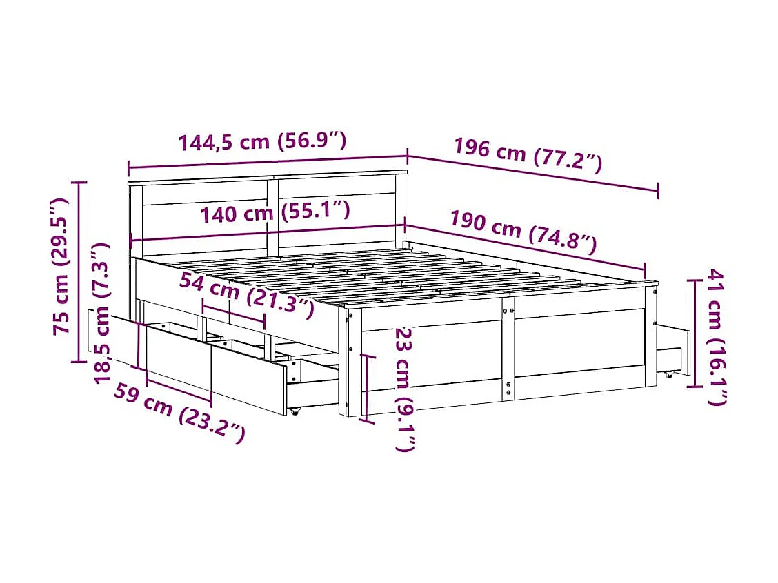 Cadre de lit sans matelas avec tête de lit brun cire 140x190 cm