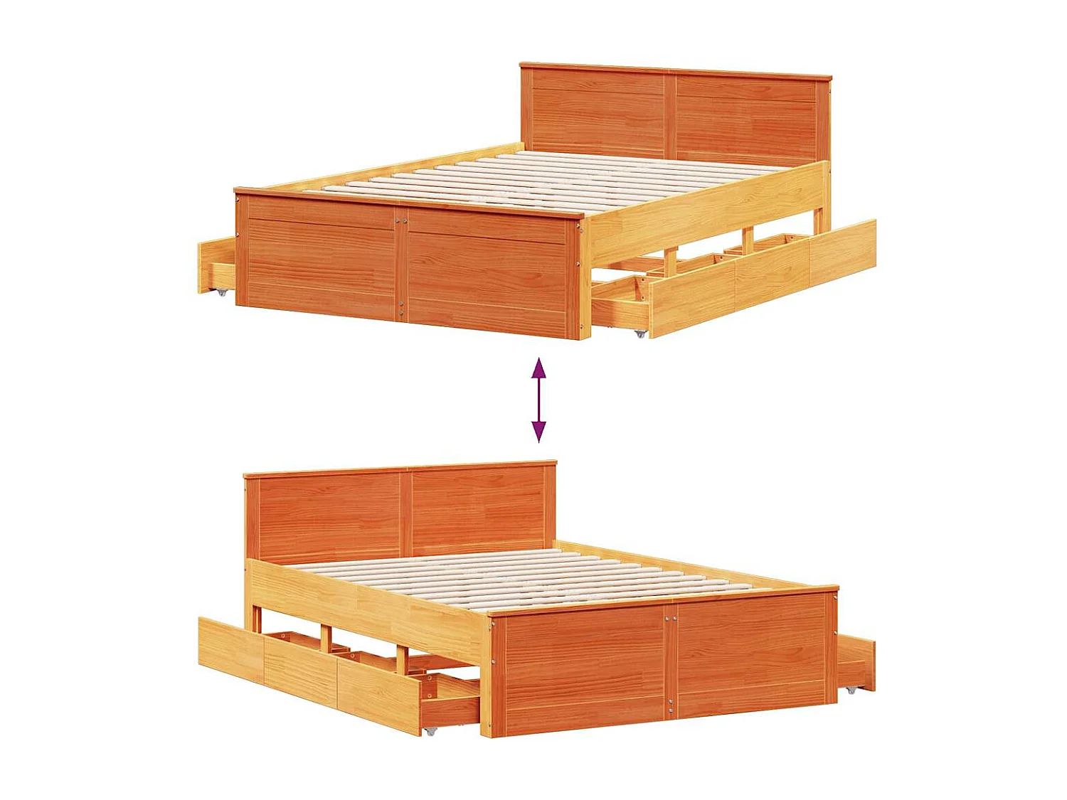 Cadre de lit sans matelas avec tête de lit brun cire 140x190 cm