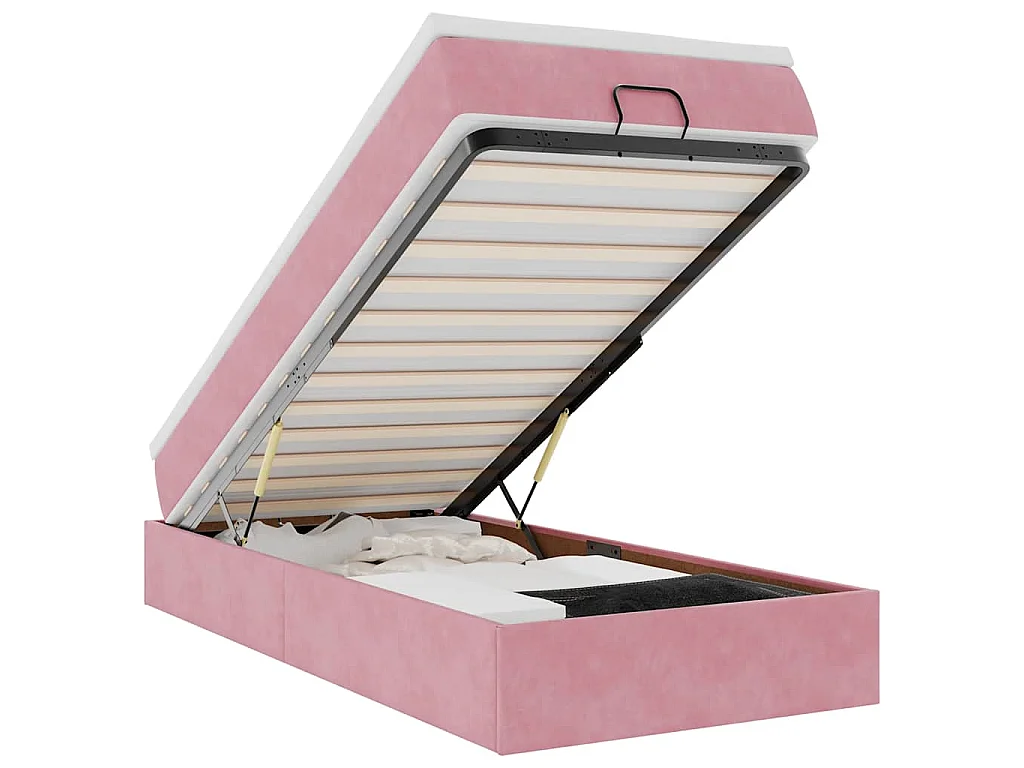 Estructura de cama otomana colchón terciopelo rosa 100x200cm