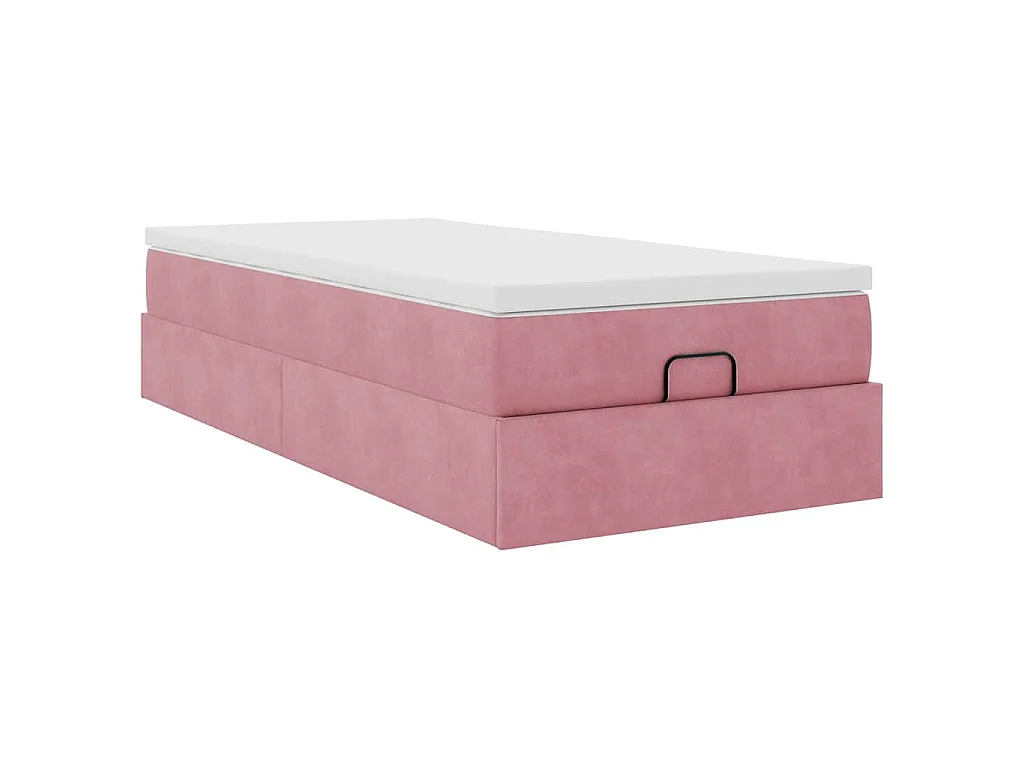 Estructura de cama otomana colchón terciopelo rosa 100x200cm