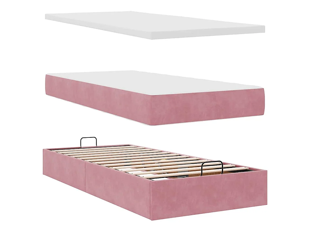 Estructura de cama otomana colchón terciopelo rosa 100x200cm