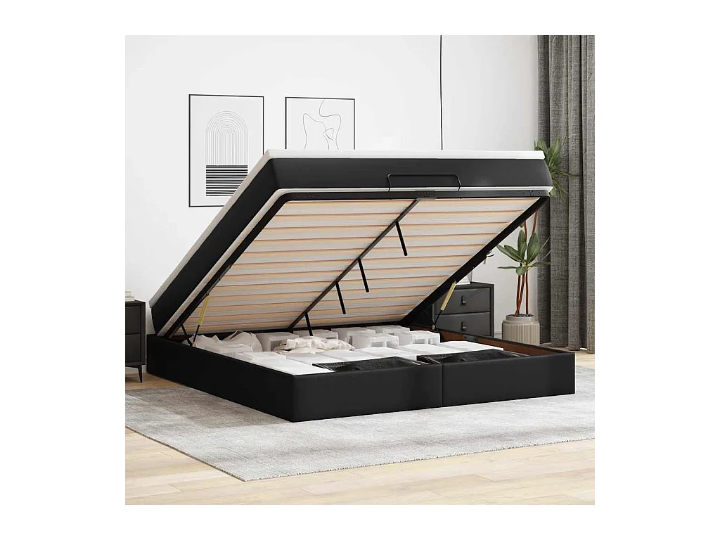Ottoman-Bett mit Matratze Schwarz 180x200 cm Kunstleder