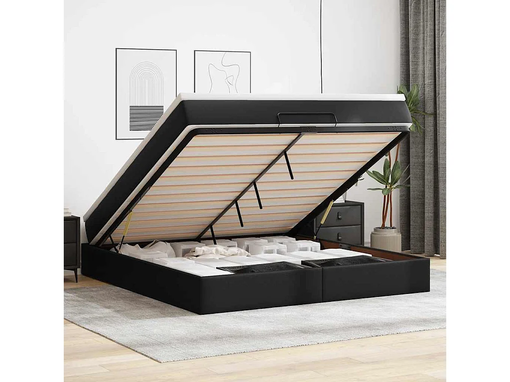 Ottoman bed met matras 180x200cm kunstleer zwart