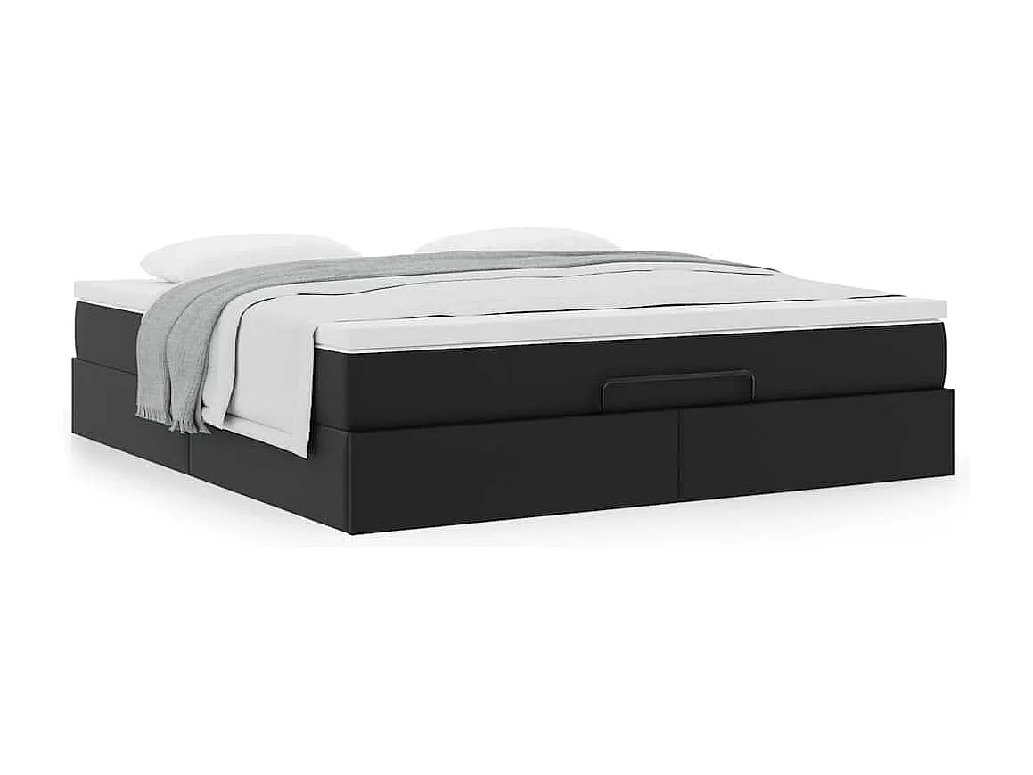 Struttura Letto Pouf con Materasso Nero 180x200 cm Similpelle