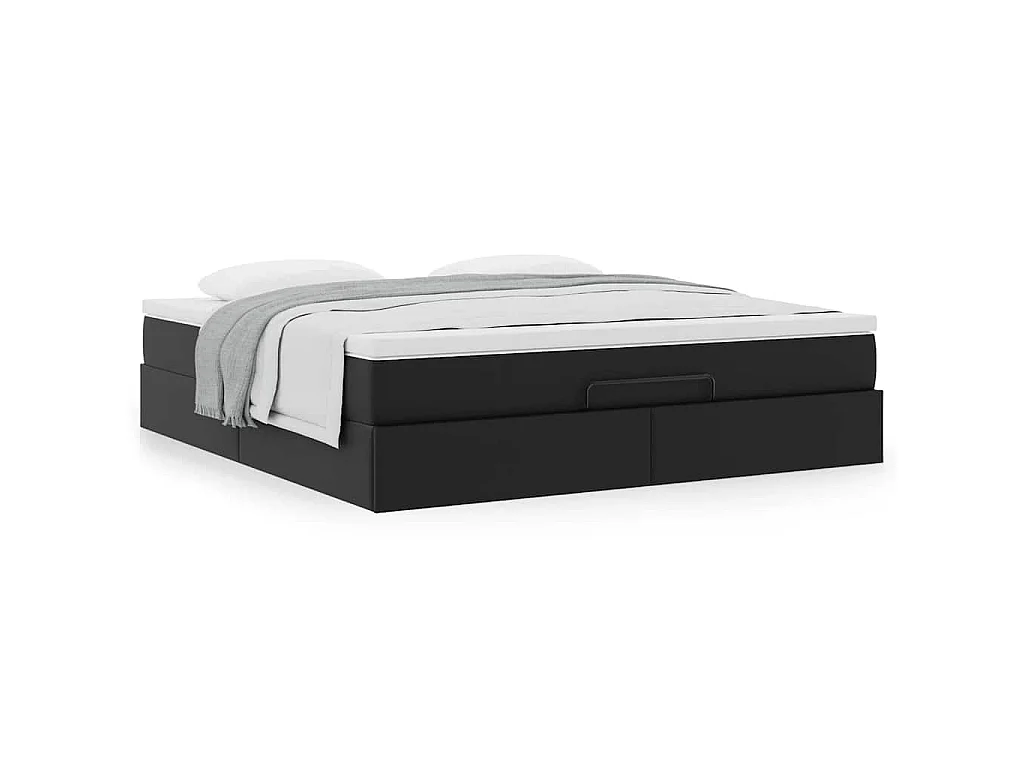 Struttura Letto Pouf con Materasso Nero 180x200 cm Similpelle