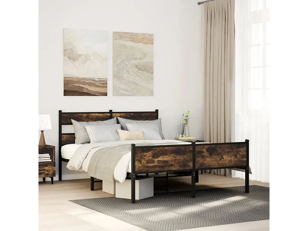 Cadre de lit en métal sans matelas chêne fumé 160x200 cm
