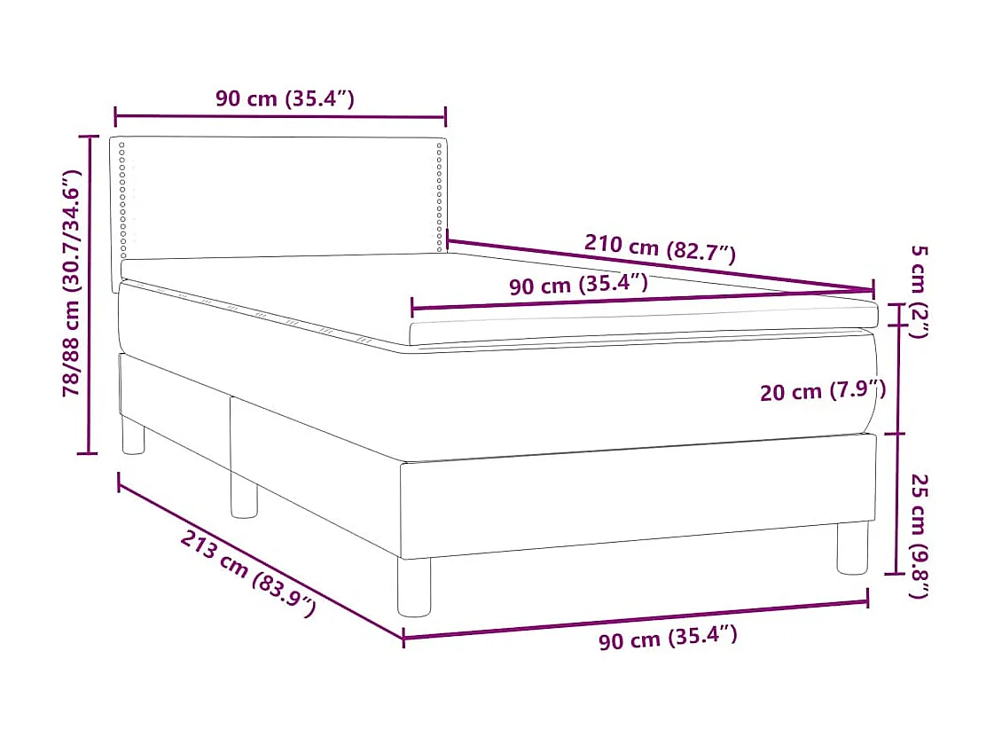 Boxspringbett mit Matratze Hellgrau 90x210 cm Samt