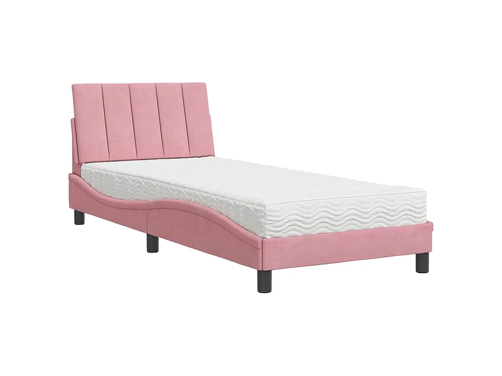 Lit avec matelas Hanko rose 90x190 cm velours