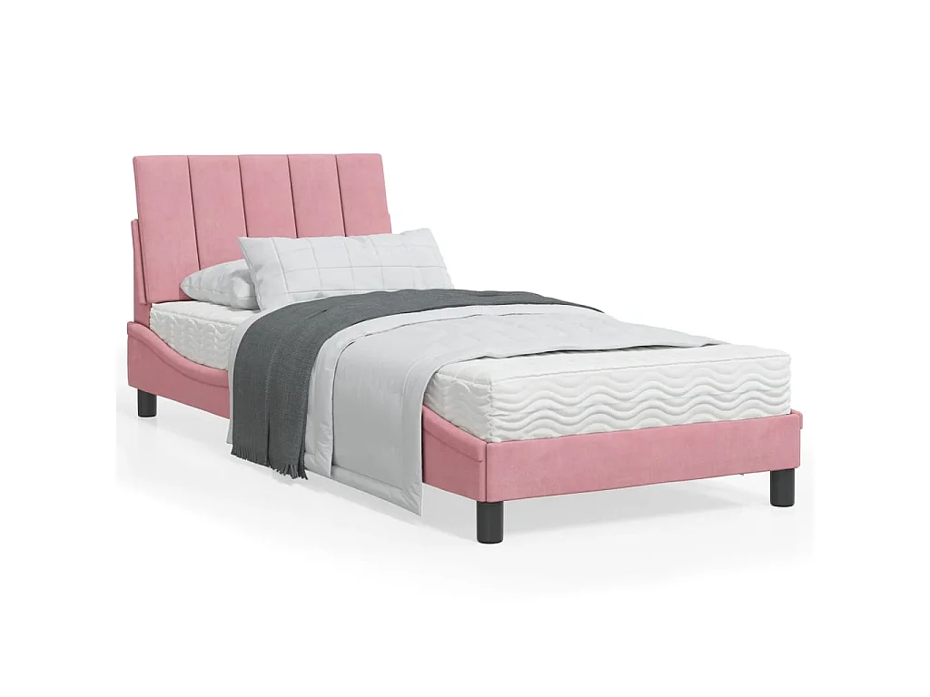 Lit avec matelas Hanko rose 90x190 cm velours