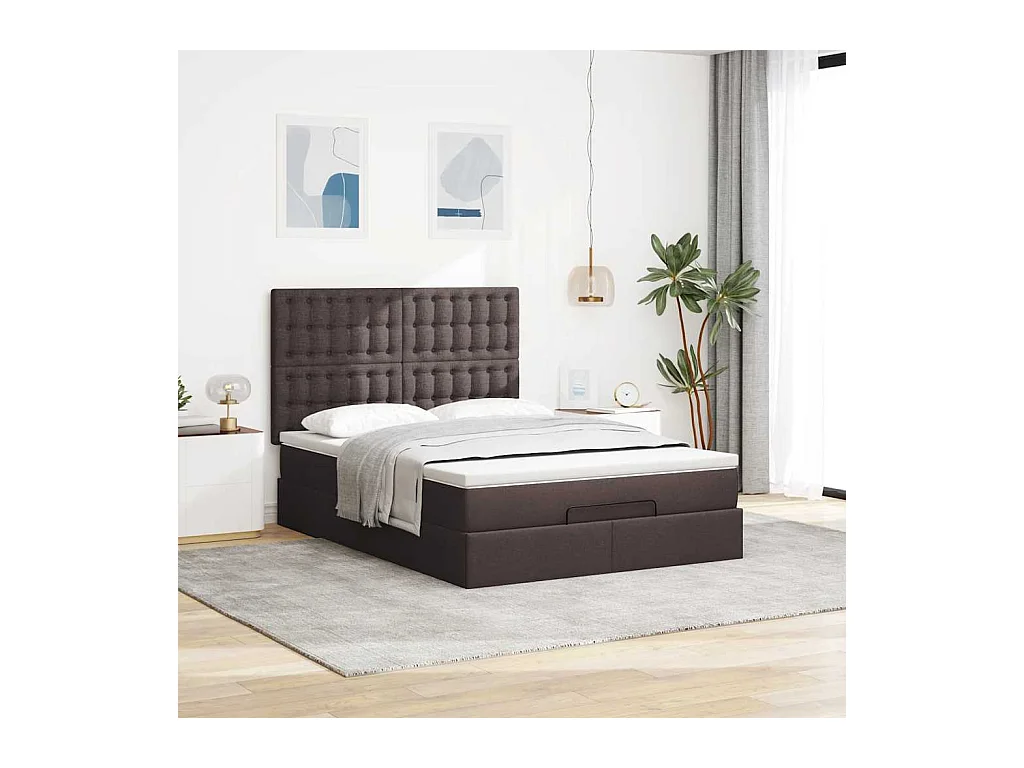 Ottoman-Bett mit Matratze & LEDs Dunkelbraun 140x200 cm Stoff