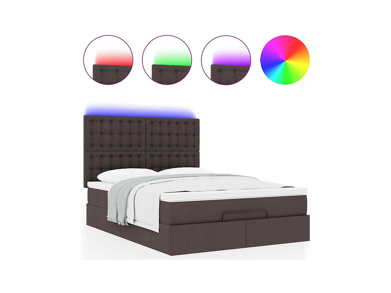 Ottoman-Bett mit Matratze & LEDs Dunkelbraun 140x200 cm Stoff