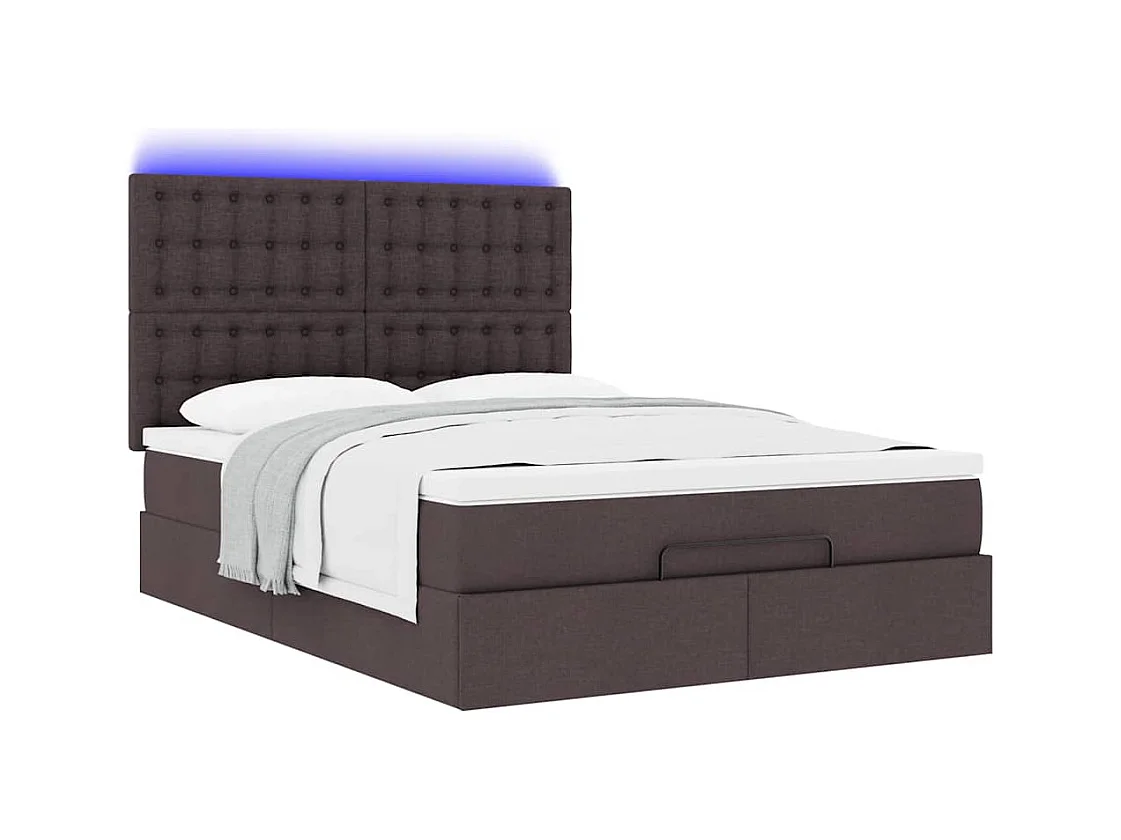 Ottoman-Bett mit Matratze & LEDs Dunkelbraun 140x200 cm Stoff