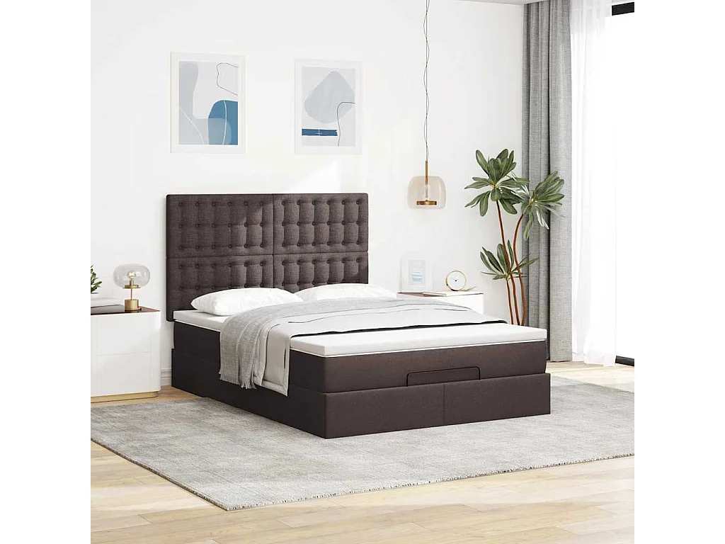 Ottoman bed met matras en LED's 140x200cm stof donkerbruin