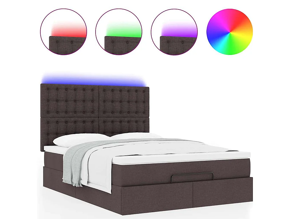 Ottoman bed met matras en LED's 140x200cm stof donkerbruin