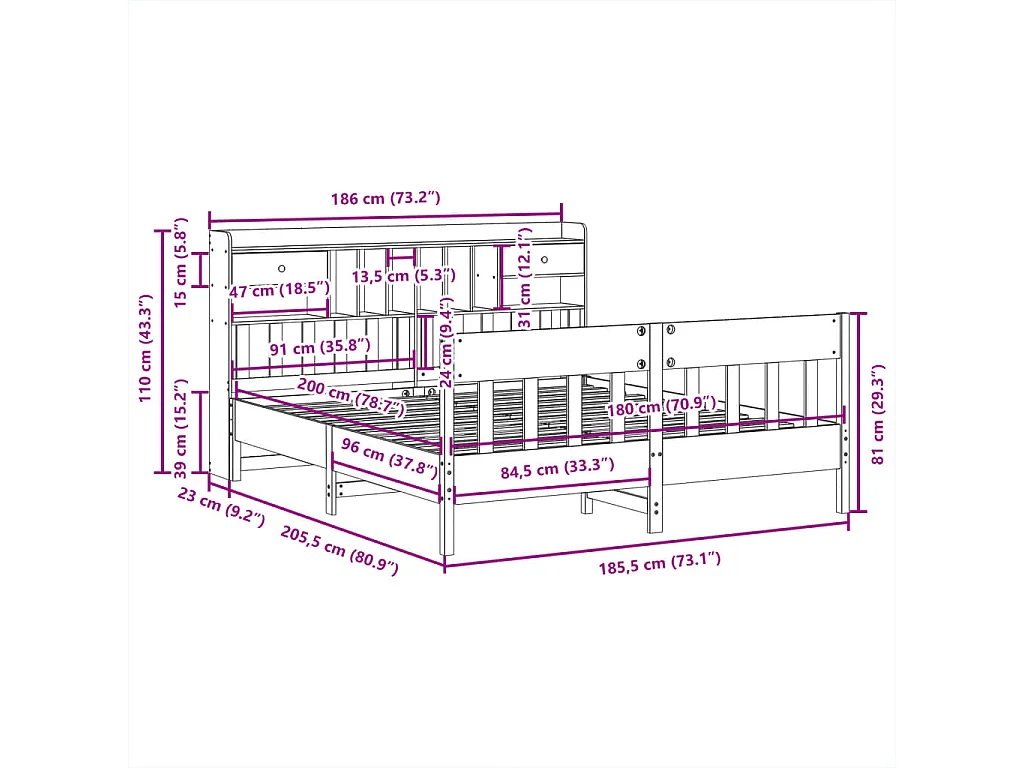 Bedframe zonder matras massief grenenhout wit 180x200 cm