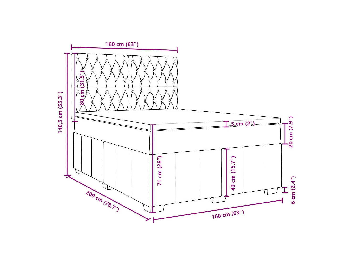 Giroletto a Molle con Materasso Marrone Scuro 160x200cm Tessuto