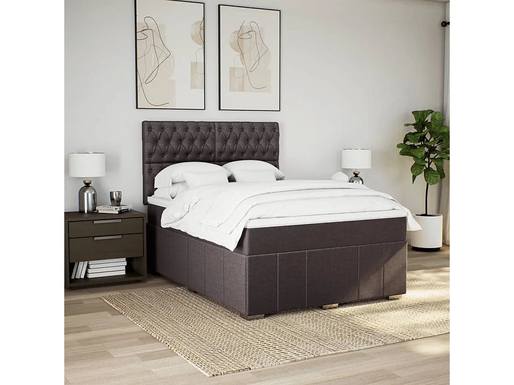 Giroletto a Molle con Materasso Marrone Scuro 160x200cm Tessuto