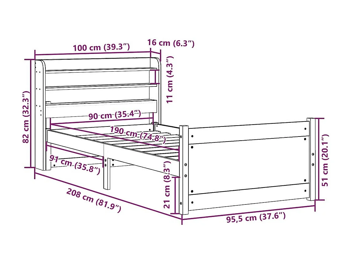 Cadre de lit avec tête de lit sans matelas 90x190 cm