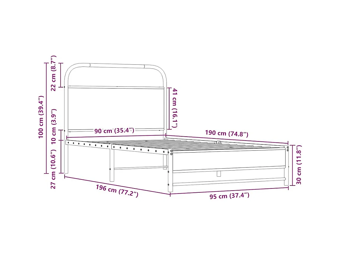 Cadre de lit sans matelas 90x190cm chêne sonoma bois ingénierie