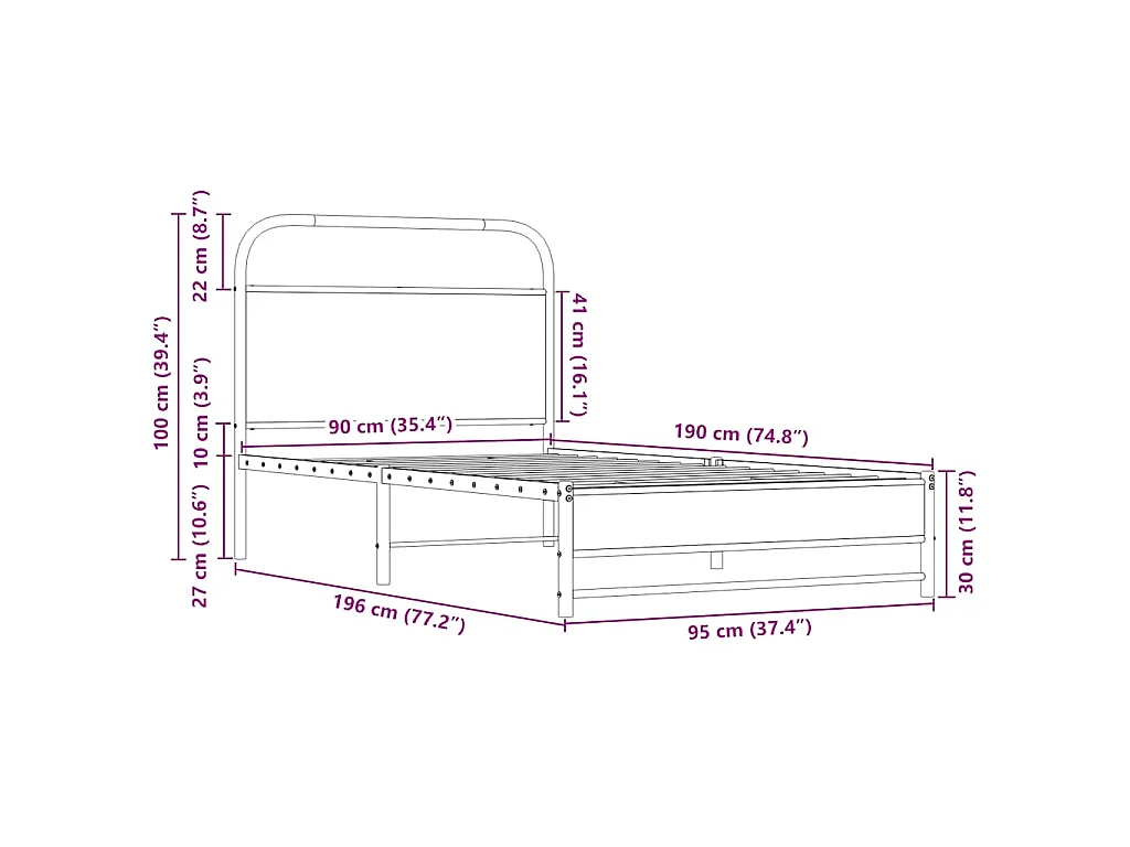 Cadre de lit sans matelas 90x190cm chêne sonoma bois ingénierie