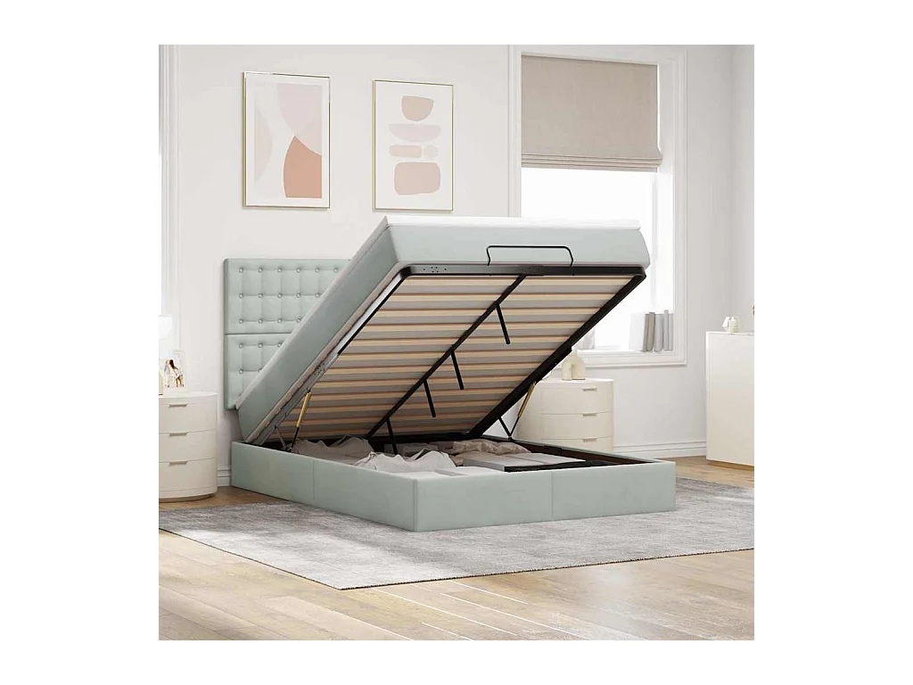 Ottoman-Bett mit Matratzen & LEDs Hellgrau 140x200 cm Samt