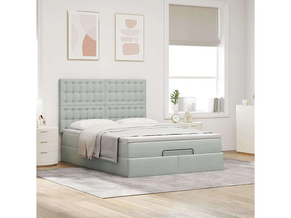 Estructura cama otomana con colchones gris claro 140x200cm
