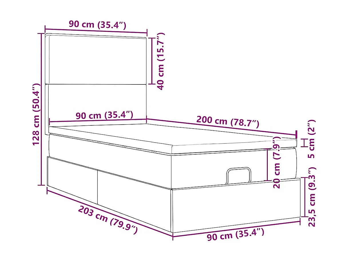 Lit ottoman avec matelas noir 90x200 cm tissu