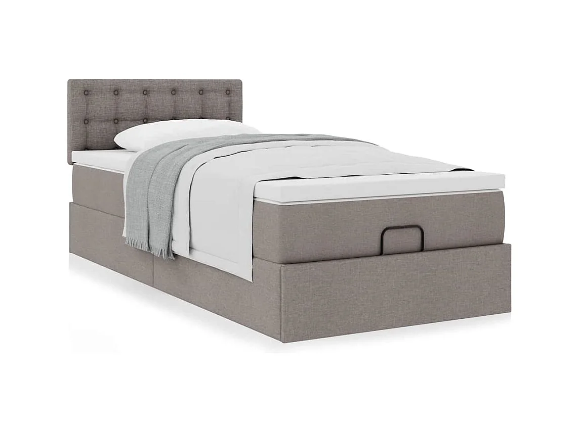 Cadre de lit ottoman avec matelas taupe 90x190 cm tissu