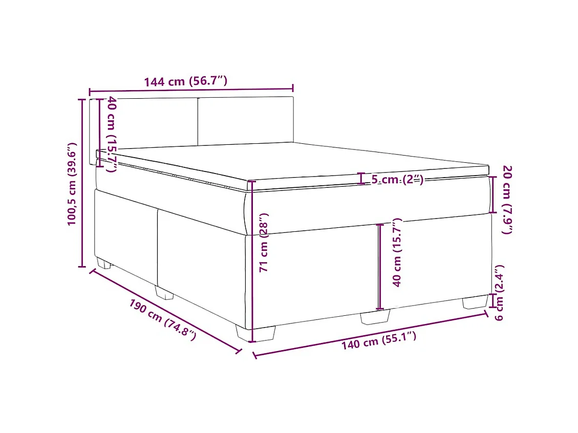 Sommier à lattes de lit avec matelas Bleu 140x190 cm Tissu