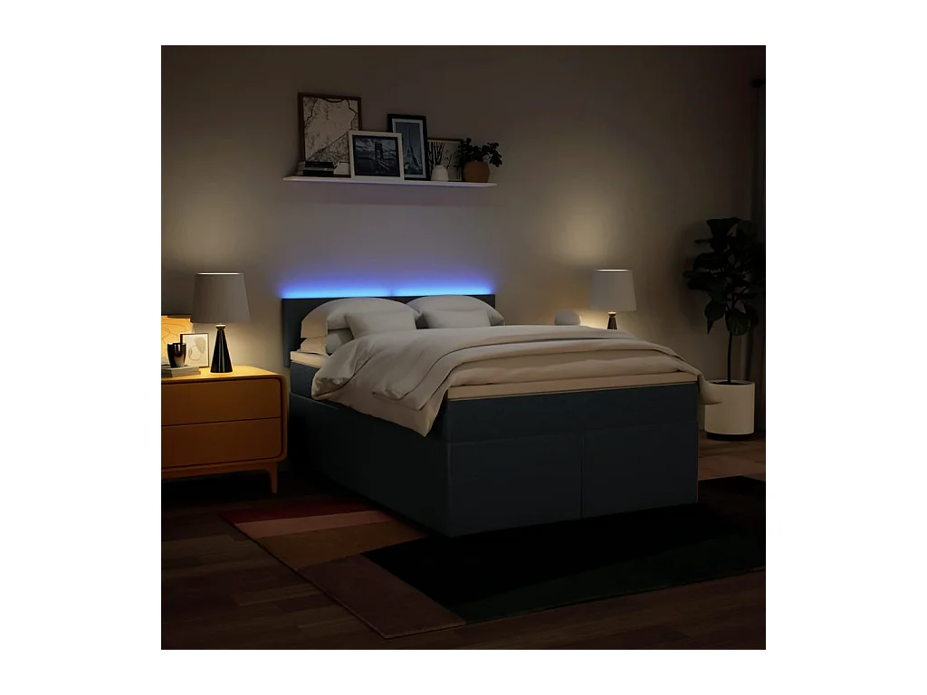 Sommier à lattes de lit avec matelas Bleu 140x190 cm Tissu