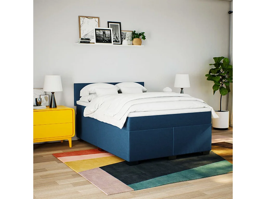 Boxspringbett mit Matratze Blau 140x190 cm Stoff