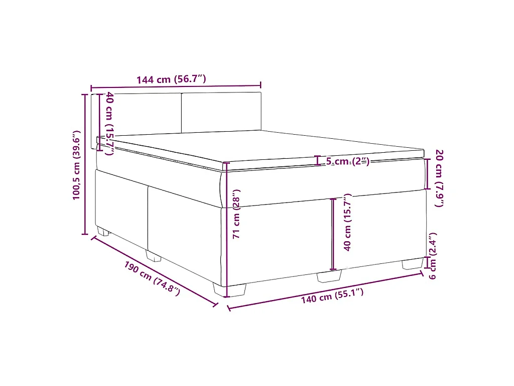 Boxspring met matras stof blauw 140x190 cm