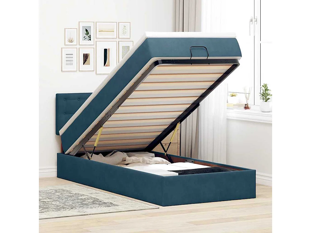 Struttura Letto Pouf con Materasso 90x190 cm in Velluto
