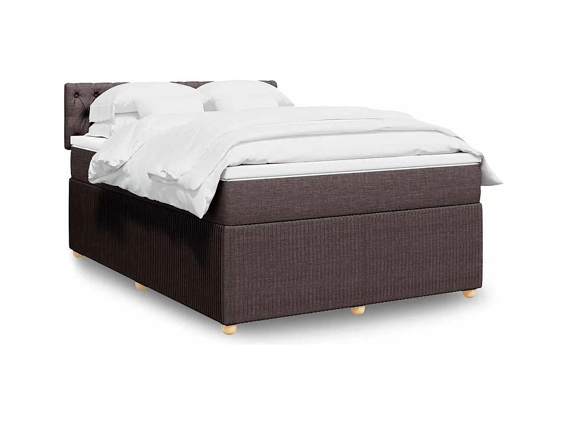 Cama box spring con colchón tela marrón oscuro 140x190 cm