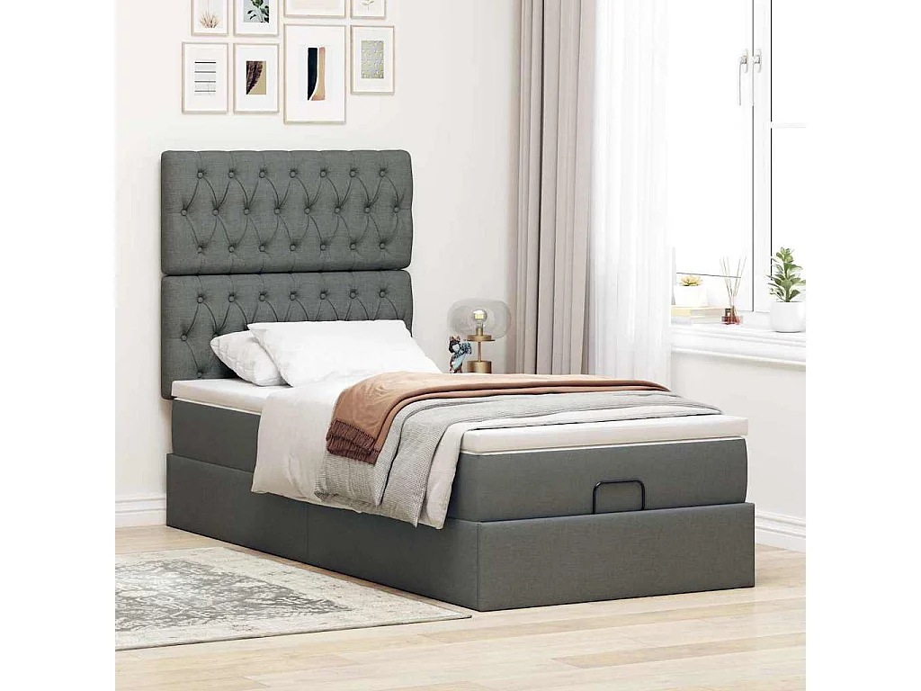 Ottoman bed met matras en LED's 100x200cm stof donkergrijs