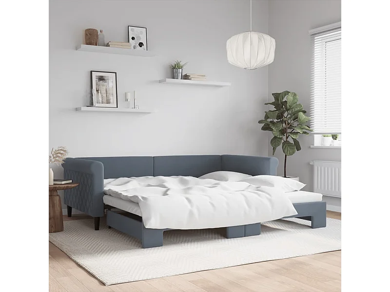 Tagesbett Ausziehbar Dunkelgrau 100x200 cm Samt