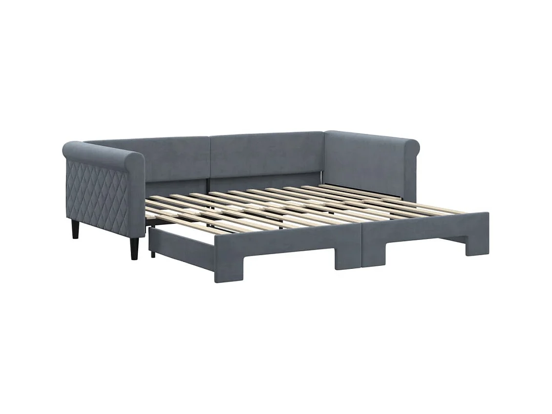 Lit de jour avec gigogne sans matelas gris foncé 100x200 cm