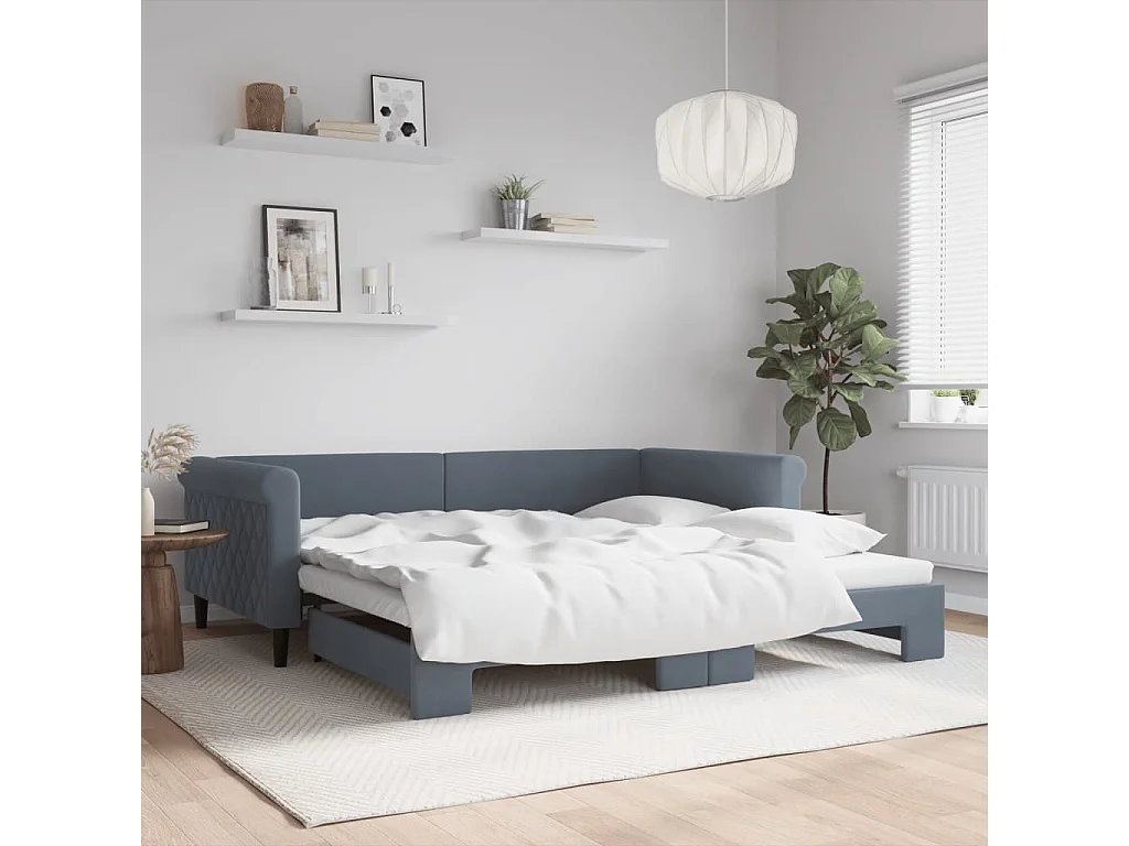 Lit de jour avec gigogne sans matelas gris foncé 100x200 cm