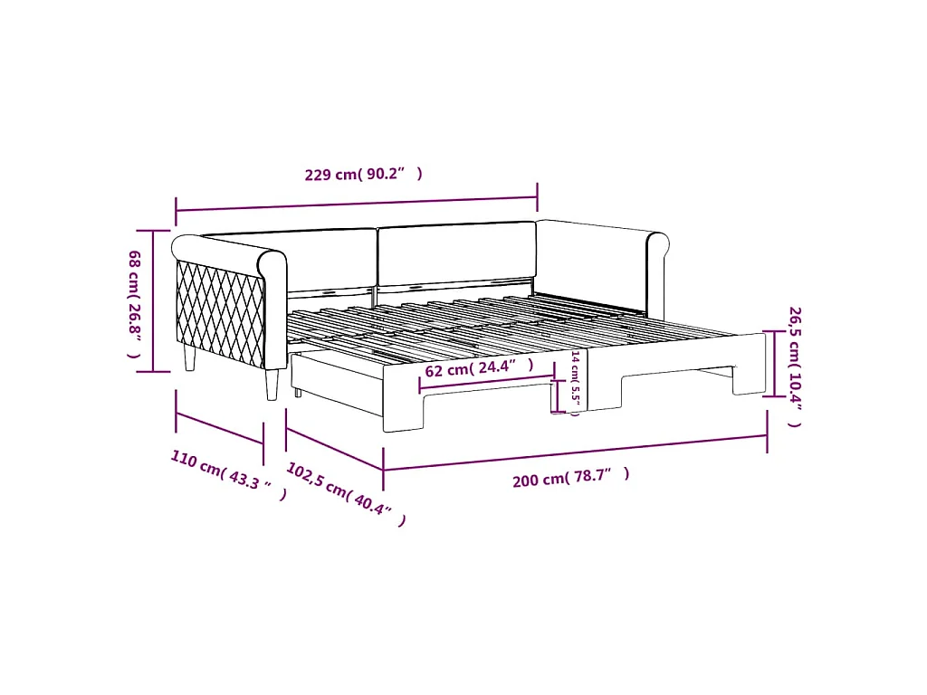 Tagesbett Ausziehbar Dunkelgrau 100x200 cm Samt