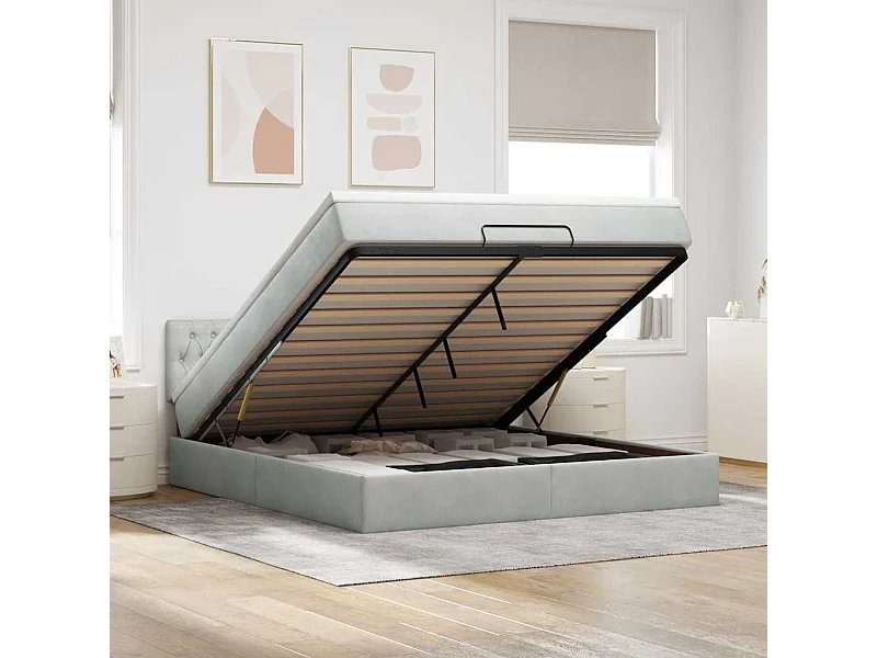 Ottoman bed met matras en LED's 160x200cm fluweel lichtgrijs