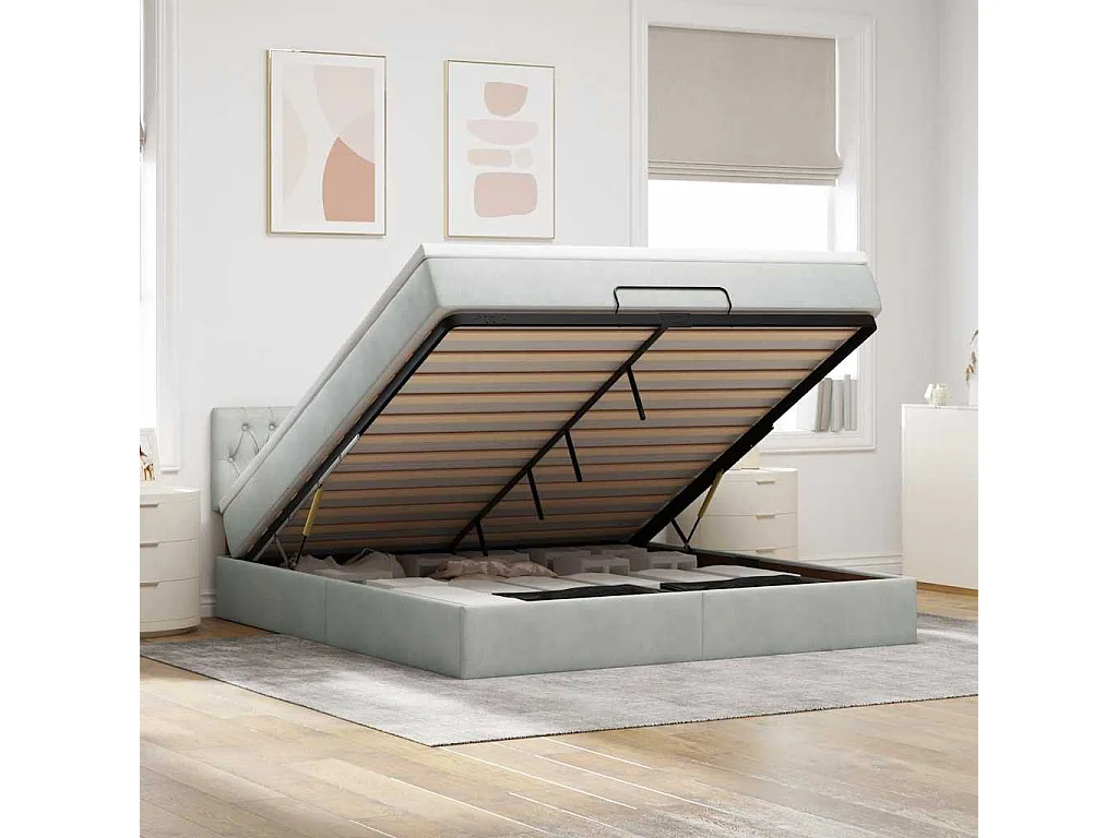 Ottoman bed met matras en LED's 160x200cm fluweel lichtgrijs