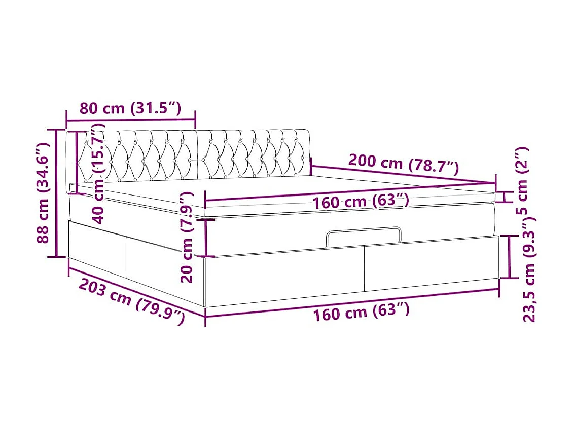 Ottoman bed met matras en LED's 160x200cm fluweel lichtgrijs