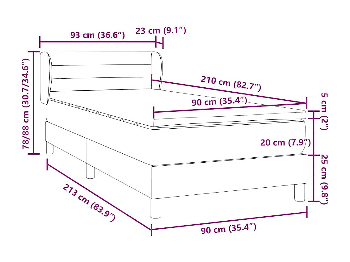Boxspringbett mit Matratze Schwarz 90x210 cm Samt