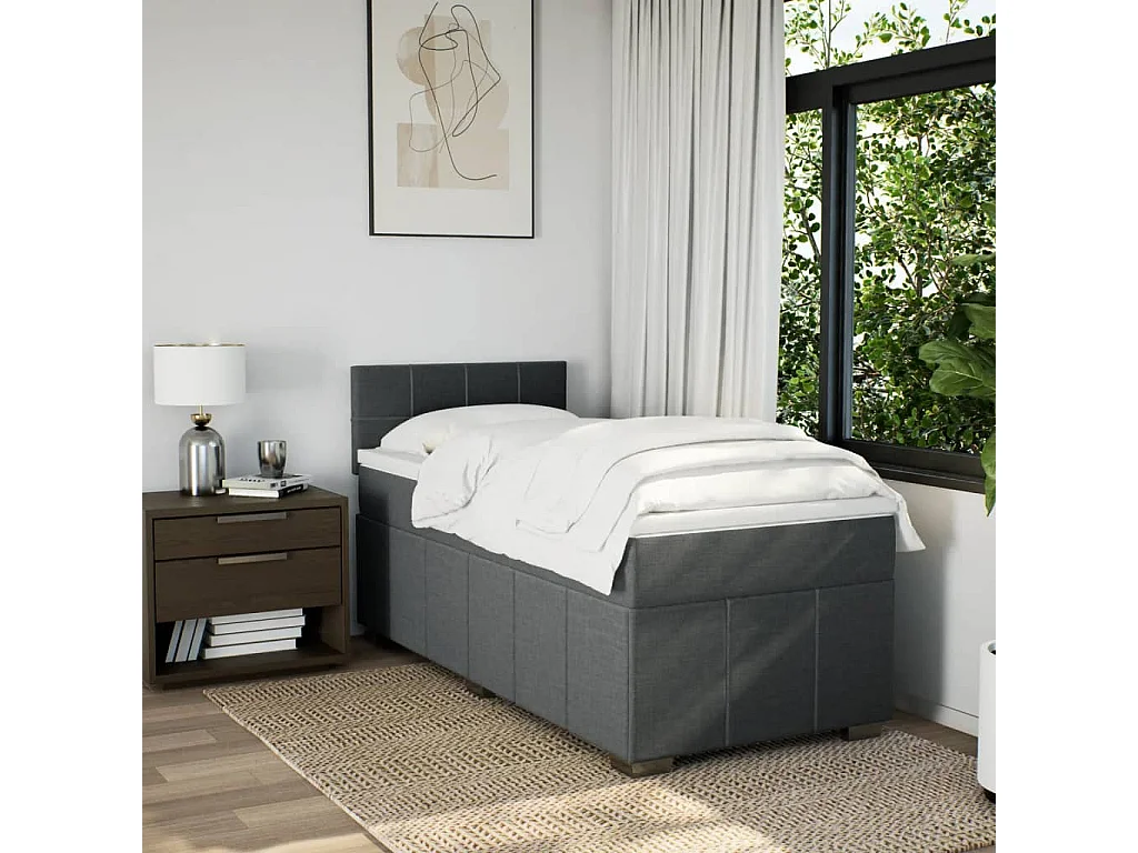 Giroletto a Molle con Materasso Grigio Scuro 90x200 cm Tessuto