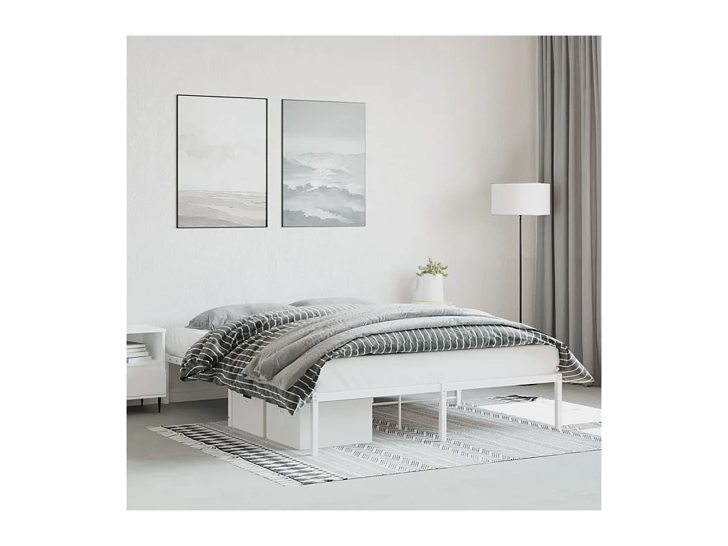 Cadre de lit métal sans matelas blanc 160x200 cm